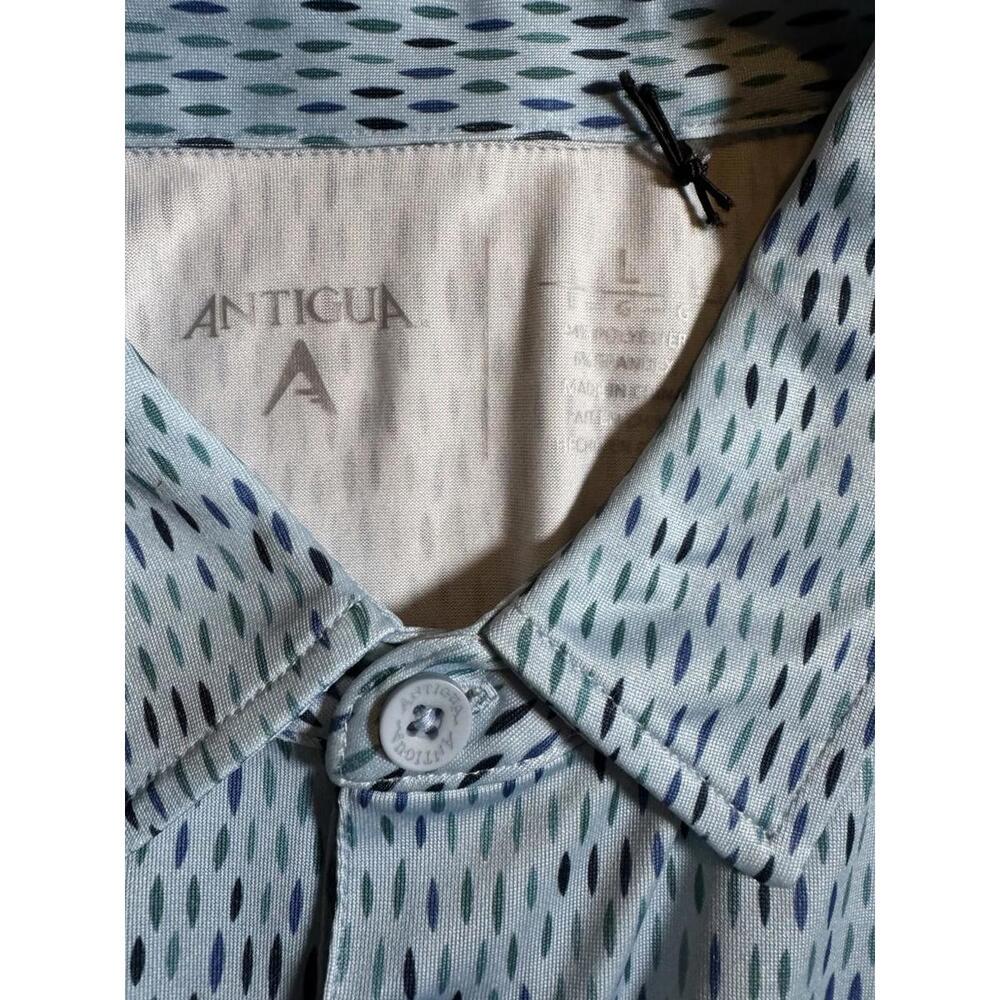 Antigua Men’s Large Stretch Golf Polo Robin’s Egg Blue With Geometric Print New - Picture 4 of 6
